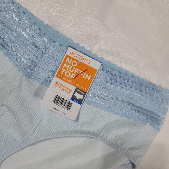 Warner's XL 8 No Muffin Top Cotton Stretch with Lace Hipster Panty NWT RU1091P - Picture 3 of 3